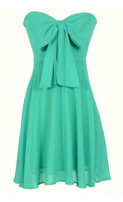 Oversized Bow Chiffon Dress in Teal